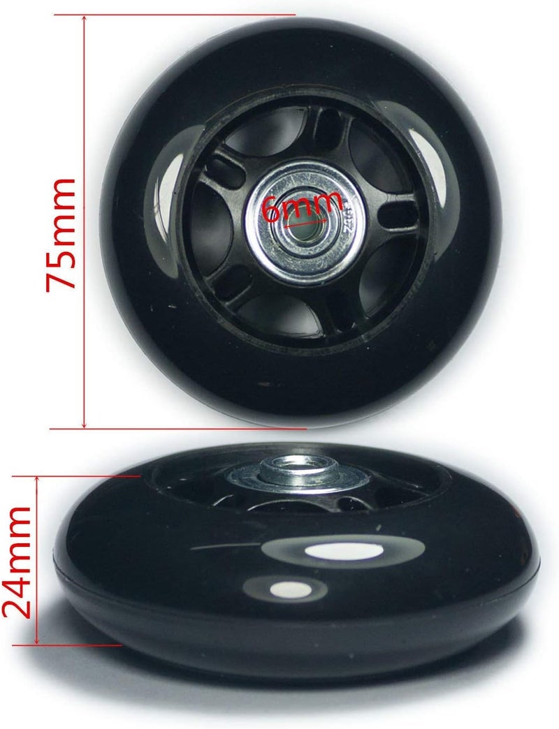 Byaning 2 Sets Luggage Suitcase Wheels Replacement,60/64/68/70/75/78mm Inline Outdoor Skate Replacement Wheels,Rubber Swivel Caster Wheels Repair Kits (OD:75 W:24 ID:6 Axles: 35 & 40) - Image 3